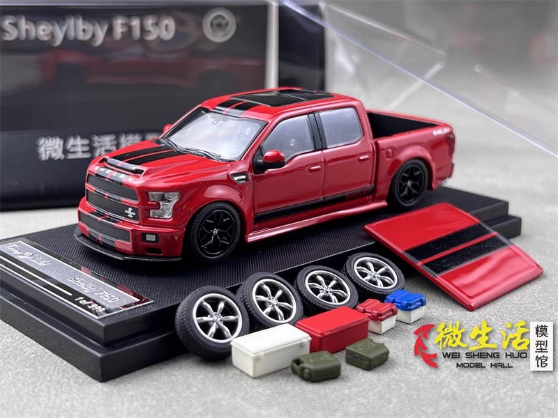 Funny Model 1:64 Ford F-150 F150 Pick Up Truck Shelby Lower Stance Custom Red with Tonneau Cover and Accessories