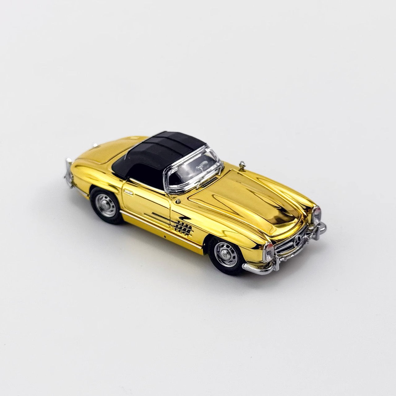 YS Model 1:64 Mercedes Benz SL Class MK1 300SL Roadster W198 Convertible Coupe Openable Front and Rear Hood Chrome Gold