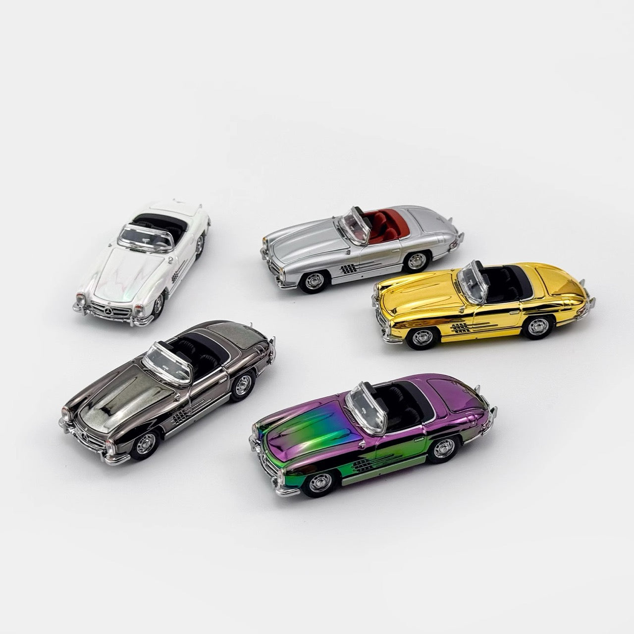 YS Model 1:64 Mercedes Benz SL Class MK1 300SL Roadster W198 Convertible Coupe Openable Front and Rear Hood Chrome Magic Purple