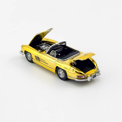 YS Model 1:64 Mercedes Benz SL Class MK1 300SL Roadster W198 Convertible Coupe Openable Front and Rear Hood Chrome Gold