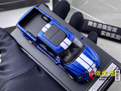 Funny Model 1:64 Ford F-150 F150 Pick Up Truck Shelby Lower Stance Custom Blue with Tonneau Cover and Accessories