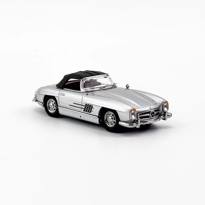 YS Model 1:64 Mercedes Benz SL Class MK1 300SL Roadster W198 Convertible Coupe Openable Front and Rear Hood Silver