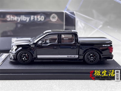 Funny Model 1:64 Ford F-150 F150 Pick Up Truck Shelby Lower Stance Custom Black with Tonneau Cover and Accessories