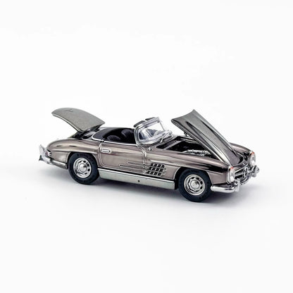 YS Model 1:64 Mercedes Benz SL Class MK1 300SL Roadster W198 Convertible Coupe Openable Front and Rear Hood Chrome Grey