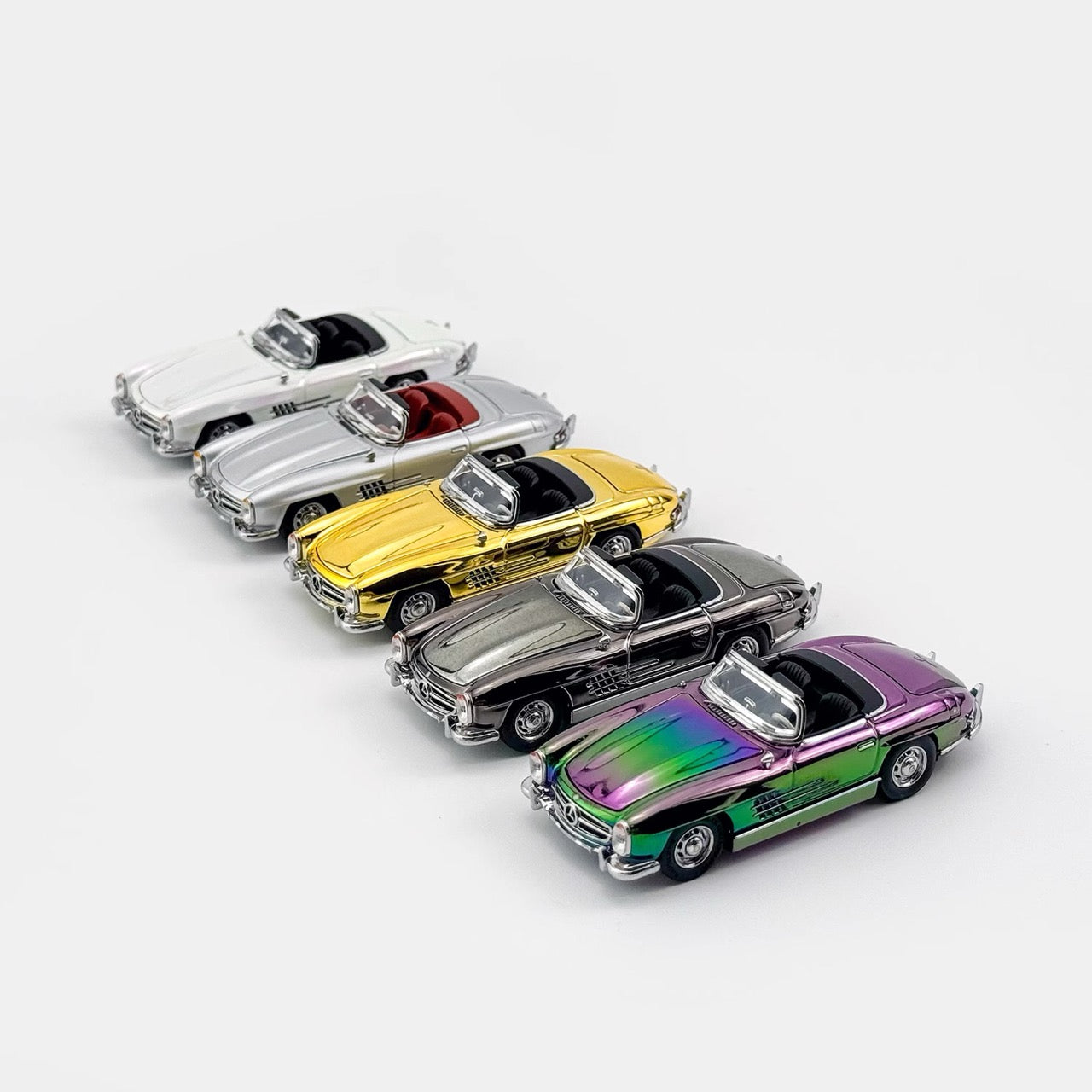 YS Model 1:64 Mercedes Benz SL Class MK1 300SL Roadster W198 Convertible Coupe Openable Front and Rear Hood Chrome Magic Purple