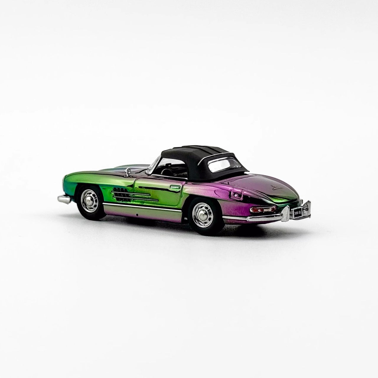 YS Model 1:64 Mercedes Benz SL Class MK1 300SL Roadster W198 Convertible Coupe Openable Front and Rear Hood Chrome Magic Purple