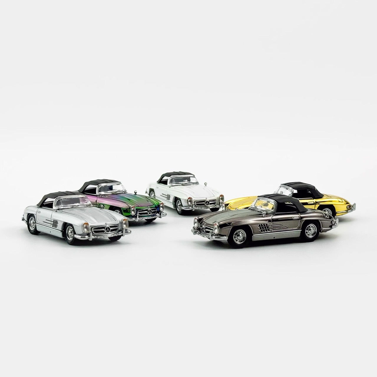 YS Model 1:64 Mercedes Benz SL Class MK1 300SL Roadster W198 Convertible Coupe Openable Front and Rear Hood Chrome Magic Purple