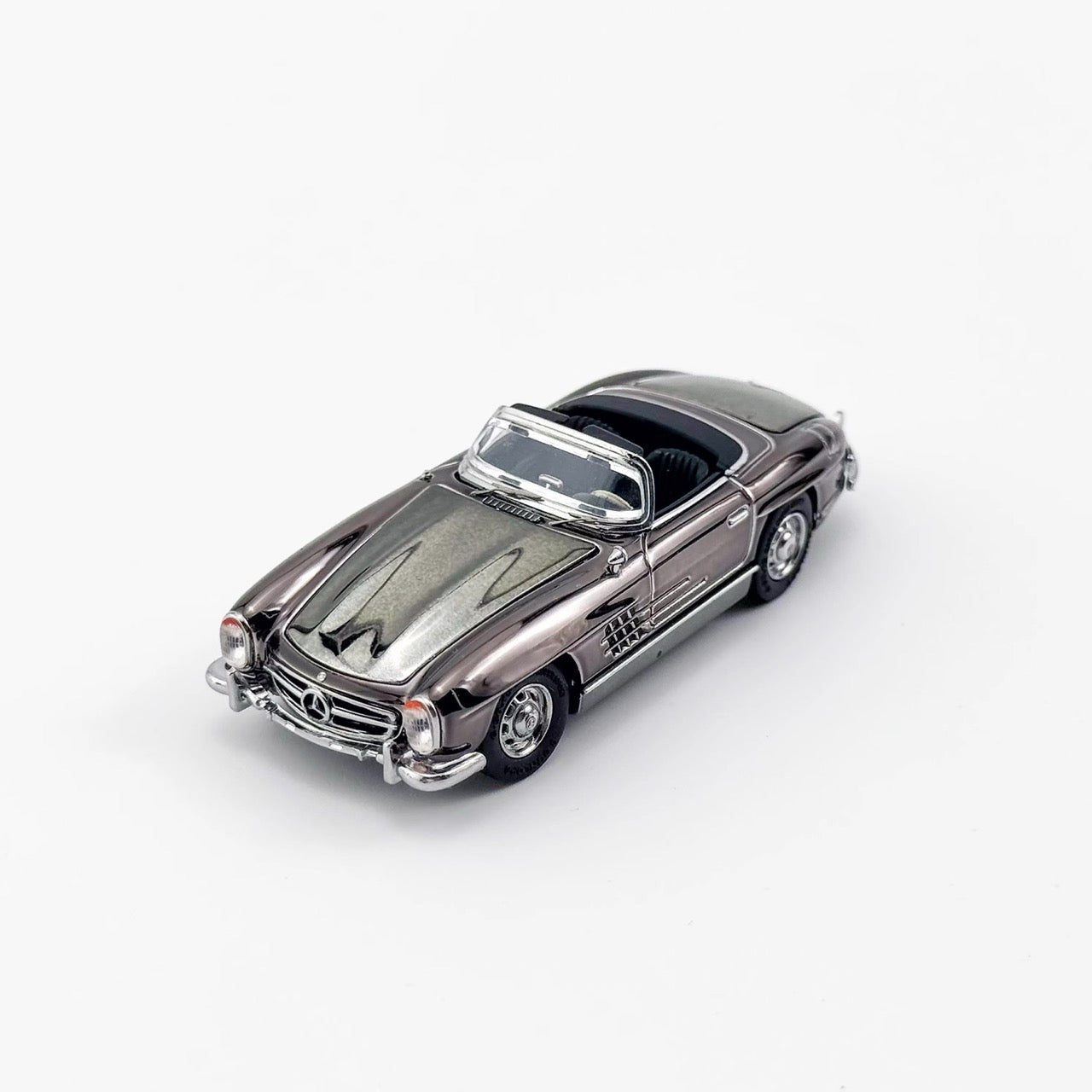 YS Model 1:64 Mercedes Benz SL Class MK1 300SL Roadster W198 Convertible Coupe Openable Front and Rear Hood Chrome Grey