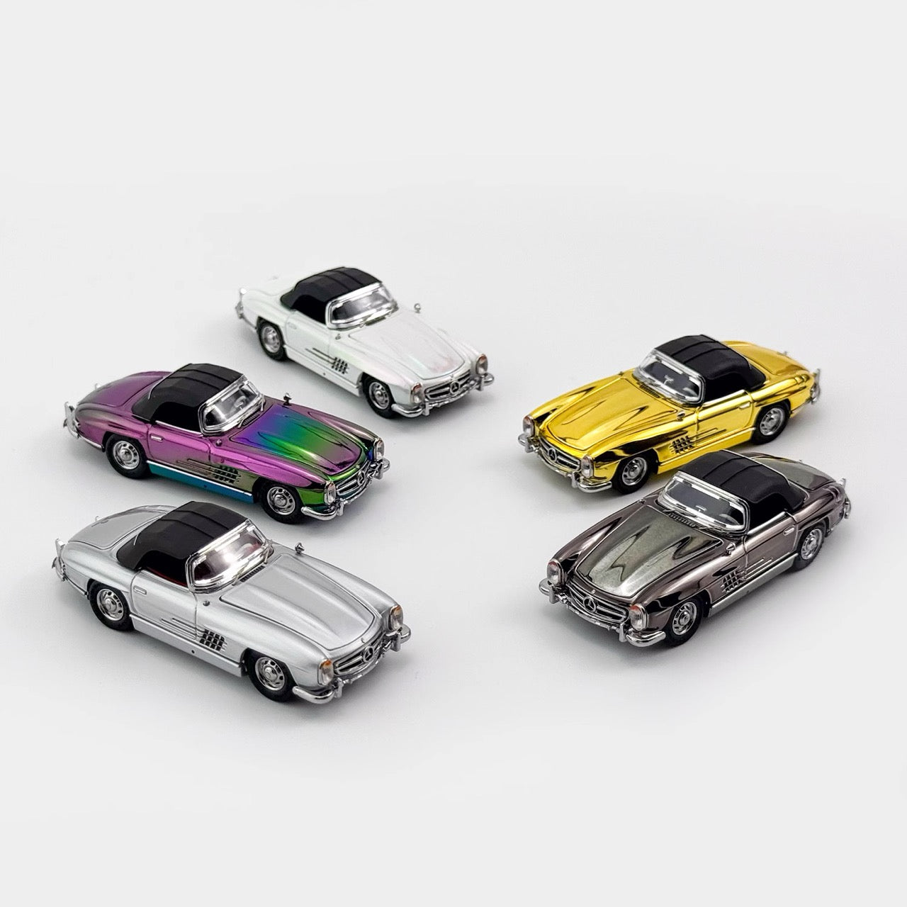 YS Model 1:64 Mercedes Benz SL Class MK1 300SL Roadster W198 Convertible Coupe Openable Front and Rear Hood Chrome Magic Purple