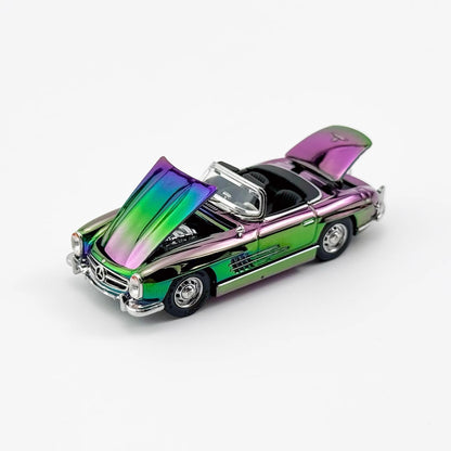 YS Model 1:64 Mercedes Benz SL Class MK1 300SL Roadster W198 Convertible Coupe Openable Front and Rear Hood Chrome Magic Purple