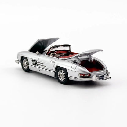 YS Model 1:64 Mercedes Benz SL Class MK1 300SL Roadster W198 Convertible Coupe Openable Front and Rear Hood Silver