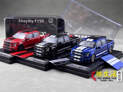 Funny Model 1:64 Ford F-150 F150 Pick Up Truck Shelby Lower Stance Custom Black with Tonneau Cover and Accessories