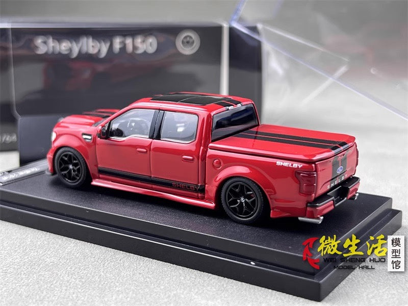 Funny Model 1:64 Ford F-150 F150 Pick Up Truck Shelby Lower Stance Custom Red with Tonneau Cover and Accessories