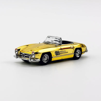 YS Model 1:64 Mercedes Benz SL Class MK1 300SL Roadster W198 Convertible Coupe Openable Front and Rear Hood Chrome Gold