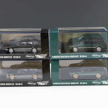 Mortal 1:64 Mercedes Benz E Class S124 Estate Green Original Silver Wheels Version with Roof Cage and Bicycles Limited 499 Pieces