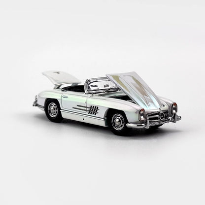 YS Model 1:64 Mercedes Benz SL Class MK1 300SL Roadster W198 Convertible Coupe Openable Front and Rear Hood Chrome White