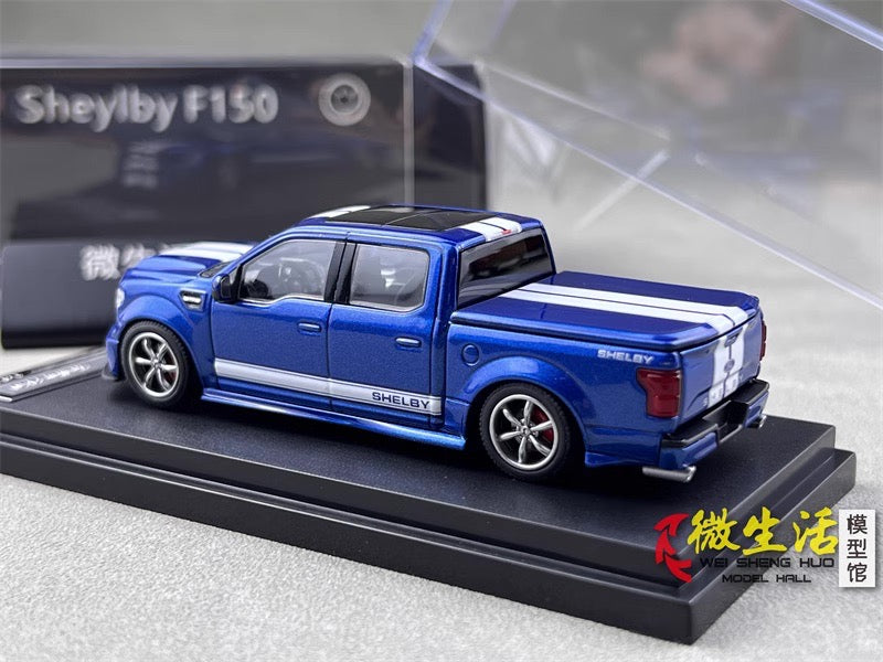 Funny Model 1:64 Ford F-150 F150 Pick Up Truck Shelby Lower Stance Custom Blue with Tonneau Cover and Accessories