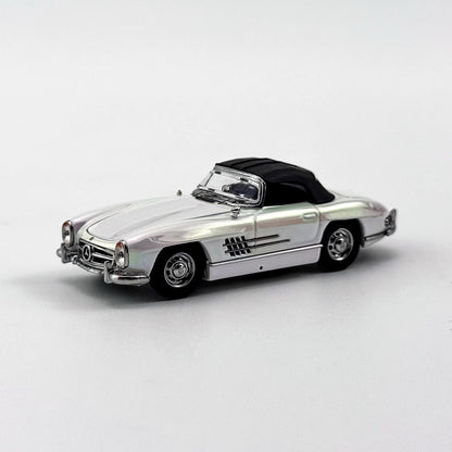 YS Model 1:64 Mercedes Benz SL Class MK1 300SL Roadster W198 Convertible Coupe Openable Front and Rear Hood Chrome White