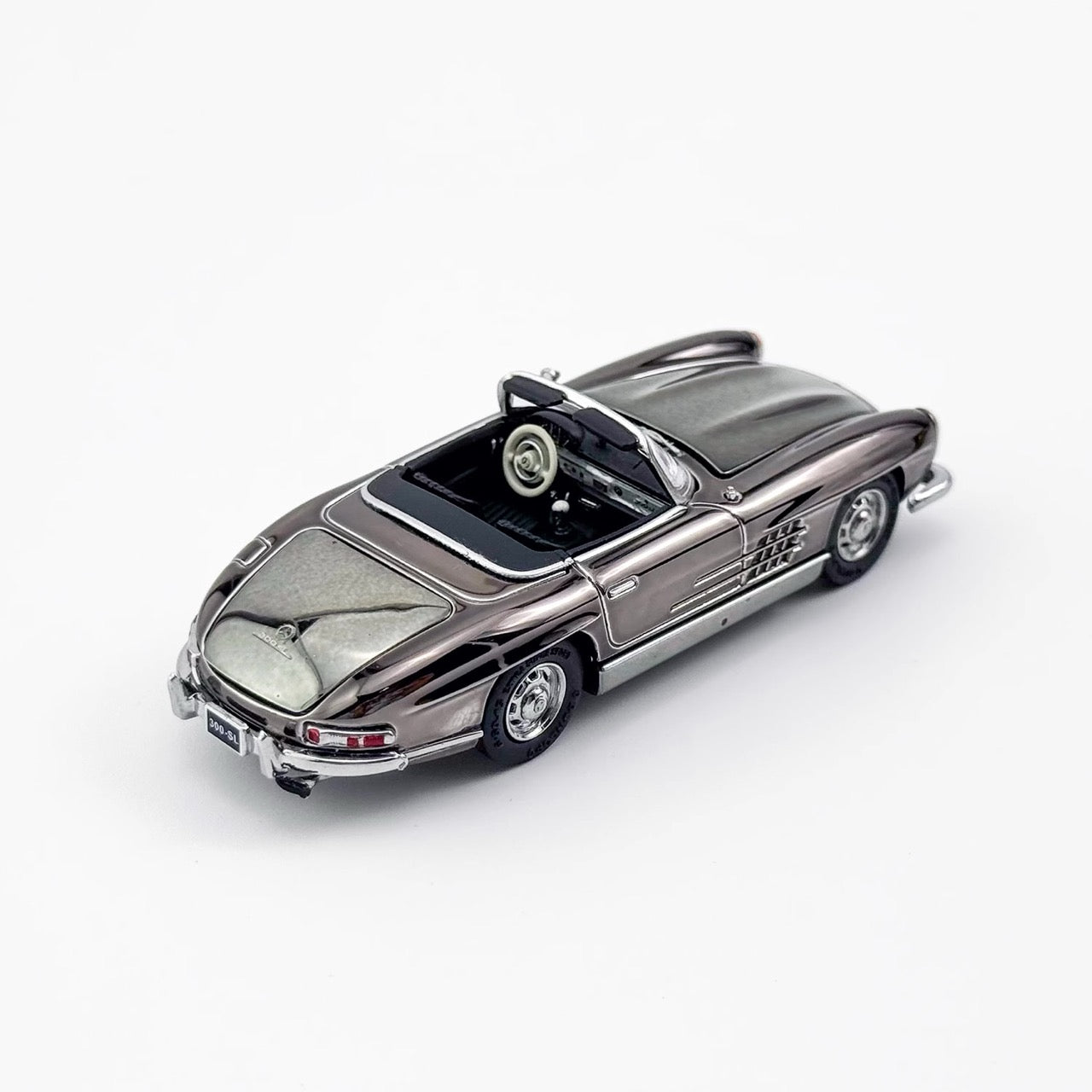 YS Model 1:64 Mercedes Benz SL Class MK1 300SL Roadster W198 Convertible Coupe Openable Front and Rear Hood Chrome Grey