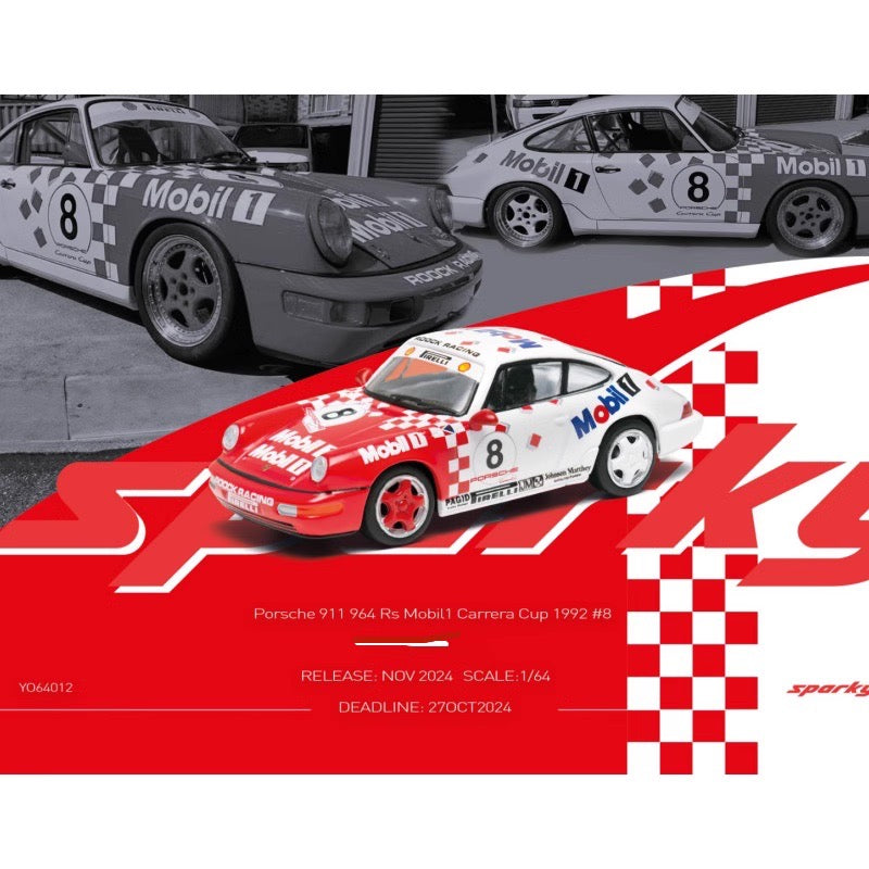 Sparky 1:64 Porsche 911 964 RS Mobil1 Carrera Cup 1992 #8 Red and White