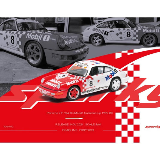 Sparky 1:64 Porsche 911 964 RS Mobil1 Carrera Cup 1992 #8 Red and White