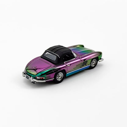 YS Model 1:64 Mercedes Benz SL Class MK1 300SL Roadster W198 Convertible Coupe Openable Front and Rear Hood Chrome Magic Purple