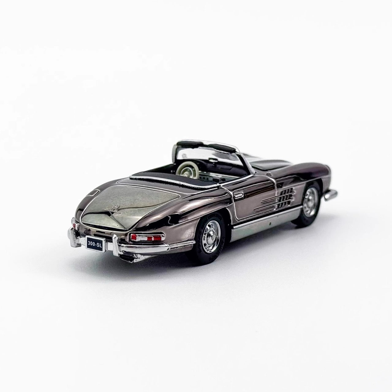 YS Model 1:64 Mercedes Benz SL Class MK1 300SL Roadster W198 Convertible Coupe Openable Front and Rear Hood Chrome Grey