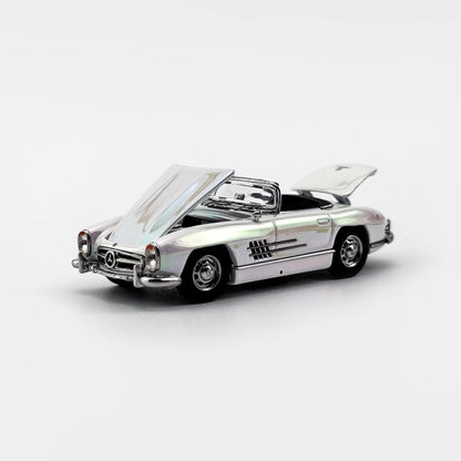 YS Model 1:64 Mercedes Benz SL Class MK1 300SL Roadster W198 Convertible Coupe Openable Front and Rear Hood Chrome White