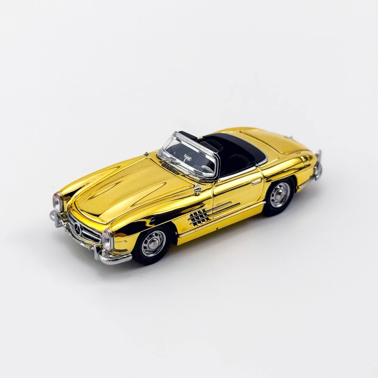 YS Model 1:64 Mercedes Benz SL Class MK1 300SL Roadster W198 Convertible Coupe Openable Front and Rear Hood Chrome Gold