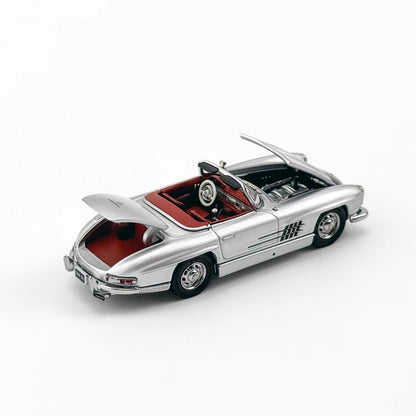 YS Model 1:64 Mercedes Benz SL Class MK1 300SL Roadster W198 Convertible Coupe Openable Front and Rear Hood Silver