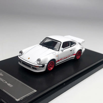 Master Model 1:64 Porsche 930 Turbo Open Engine Hood Wangan Midnight Black Bird Modified Edition- White with Red Wheels