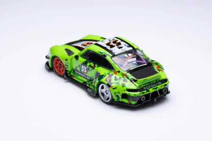 DCM 1:64 Porsche RWB 993 Duck Tail Spoiler Removable Rear Engine Hood- Fluorescent Green #53