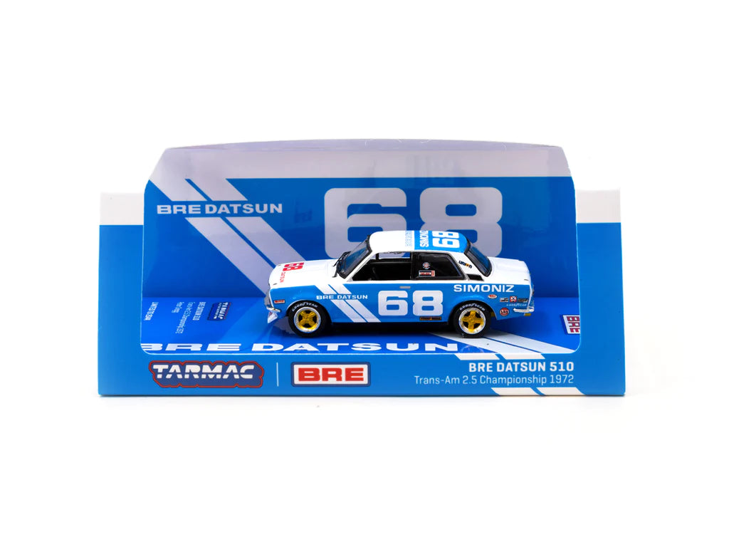 Tarmac Works 1/64 BRE Datsun 510 Trans-Am 2.5 Championship 1972 #68 with Oil Can - HOBBY64