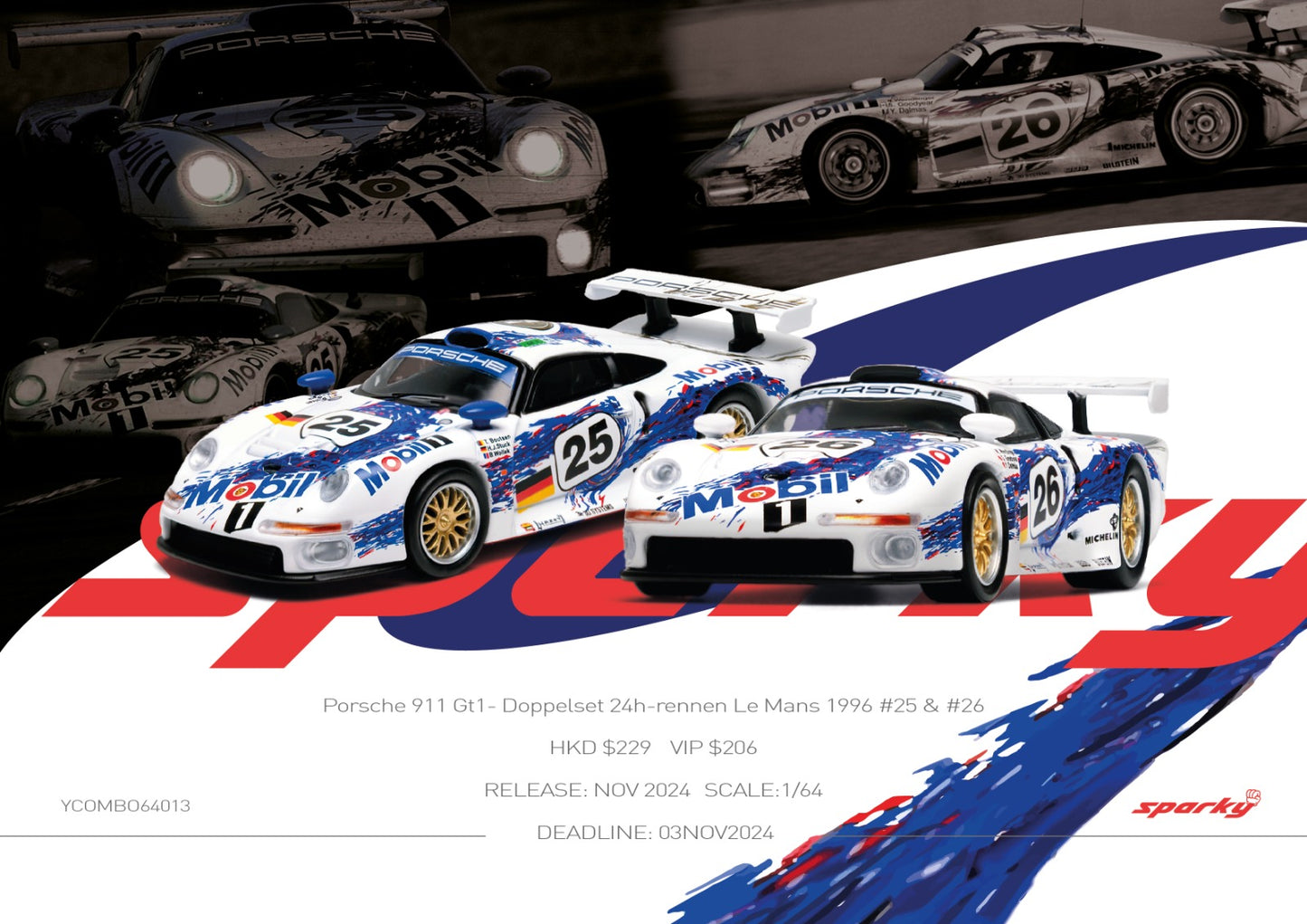 Sparky 1:64 Porsche 911 GT1 24h Le Mans 1996 #25 & #26 2 Cars Set