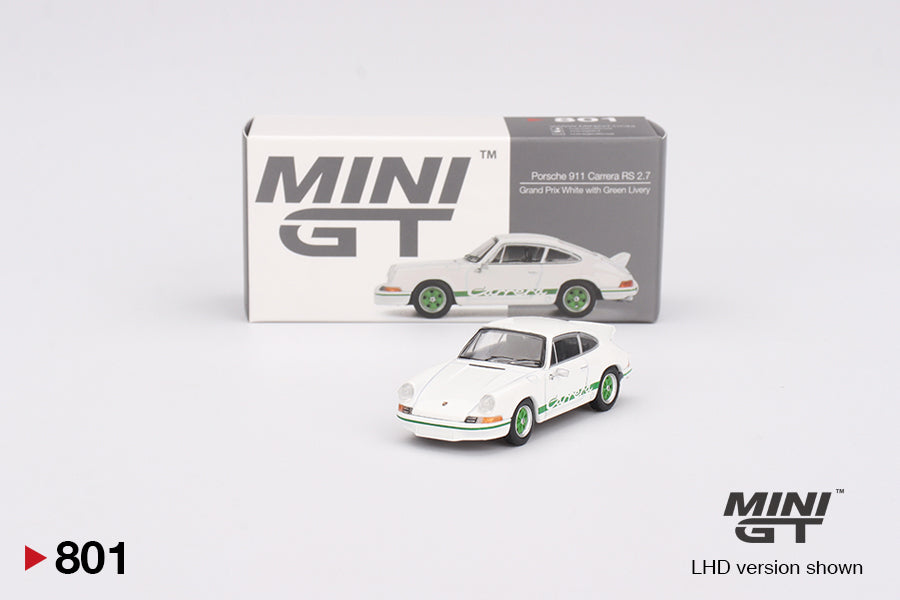 Mini GT 1:64 Porsche 911 Carrera RS 2.7 Grand Prix White with Green Livery (MGT00801-CH)