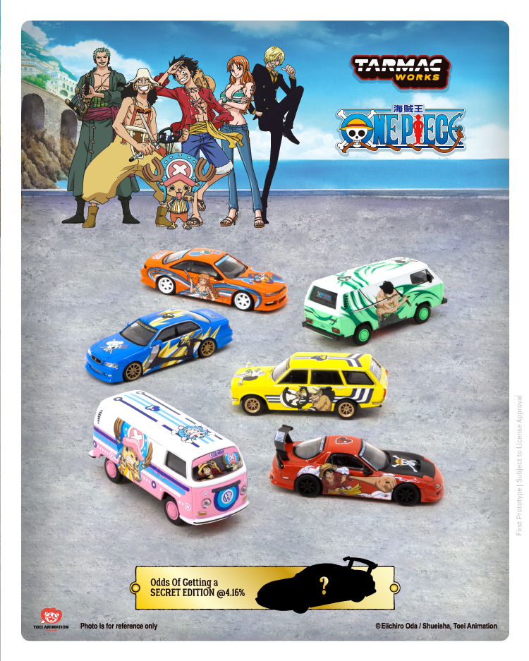 Tarmac Works x One Piece 1/64 Model Car Collection VOL.1 -[6 Cars Set]- COLLAB64